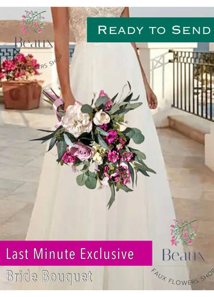 Ready to Send inCerise pink Rose, sweet pea Bridal bouquet  Grooms Buttonhole  image 0