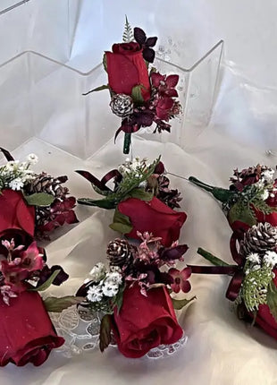 Artificial silk Wedding Flowers Burgundy, Pink, Cascading winter Bridal Bouquet image 1