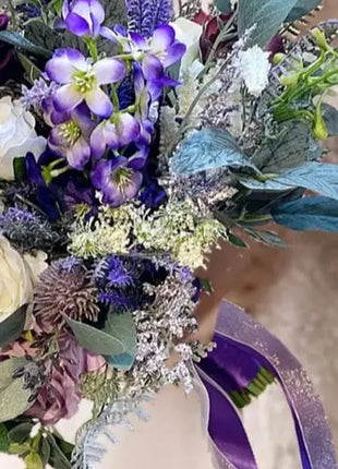 Scottish wildflowers, thistle  Bridal Bouquet Wedding Flowers lilac & purples image 3