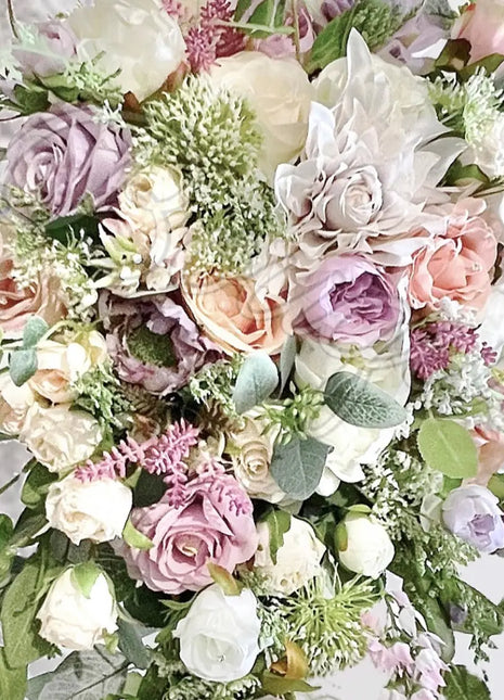 Silk Roses, hydrangea, Peony flowers -llac, pink, Ivory Teardrop Bridal Bouquet image 1