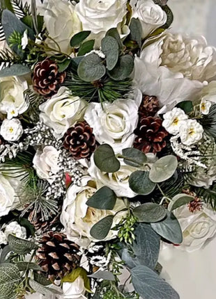 Wintry, Christmas bride bouquet in white, Ivory, cream with fir cones 10pc image 8