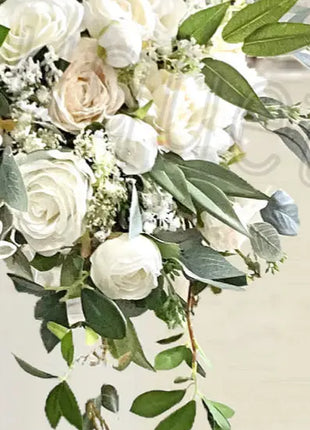 Artificial Roses & Peonies - Cream, Ivory Teardrop Bridal Bouquet | Wedding Fl image 5