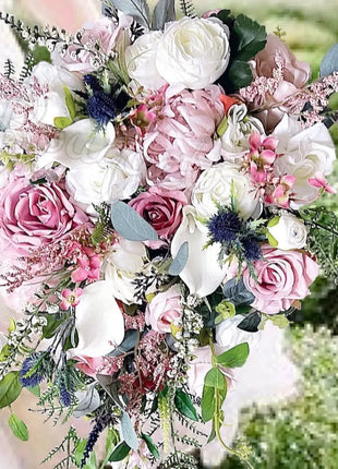 Scottish Dusky mauve  rose bridal bouquet, teardrop silk wedding flowers image 4