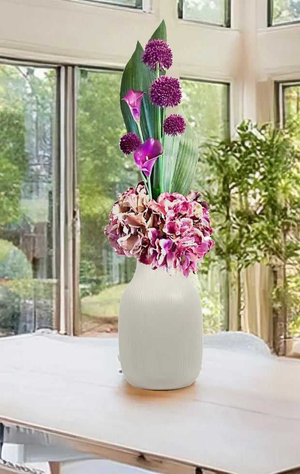 Faux Floral Arrangement  in Plum Purple Calla Lily, Hydrangeas, Mansion Avenue image 5