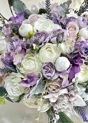 Silk Rose bouquet lavender, lilac Ivory round  Bridal flowers image 8