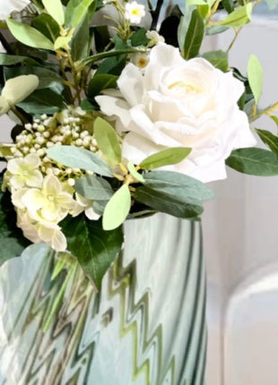Lime Green, White silk Floral Arrangement  with Hydrangea and Rose Decor image 1