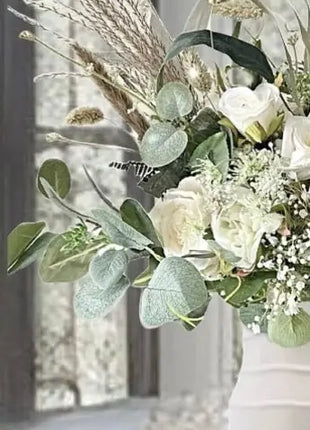 Faux Floral Arrangement in Blush Pink, White with Pampas, Peony, Park Avenue image 7