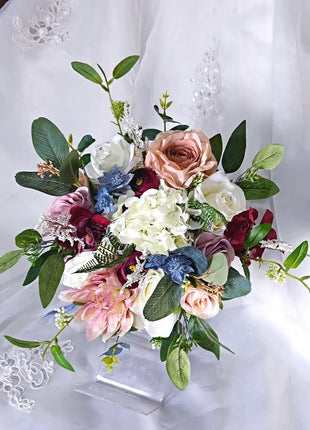 Brides Scottish Wedding cascade Bouquet Dusty Mauve, Burgundy Faux  Flowers image 1