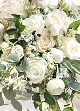 Artificial Roses & Peonies - Cream, Ivory Teardrop Bridal Bouquet | Wedding Fl image 4