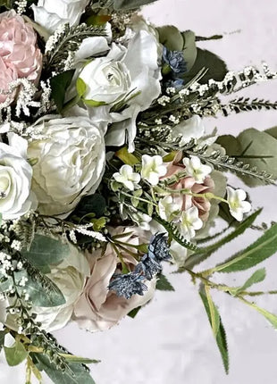 Silk Rose,  astilbe round Bridal Bouquet Wedding Flowers in dusky pink  Ivory image 2