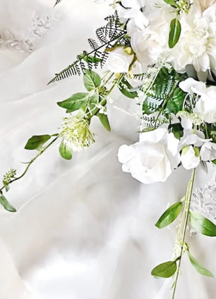 Artificial Wedding Flowers  Rose, peony in White Ivory Cascading Bridal Bouquet image 8