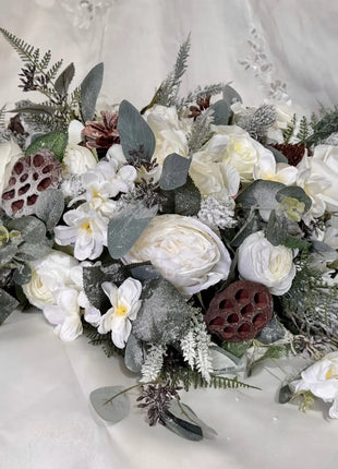 Winter, Christmas Festive table Arrangement  Cream Rose, Spruce, Fir Cones image 5