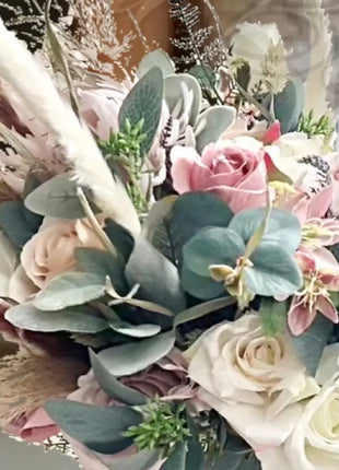 Ivory, Pink Pampas Spray Bouquet, Round Loose Bridal Bouquet Artificial flowers image 6