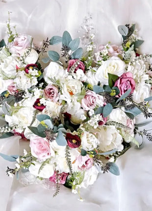 Cascading silk rose Bridal Bouquet, Artificial Flowers in Burgundy, Blush, Ivory image 2