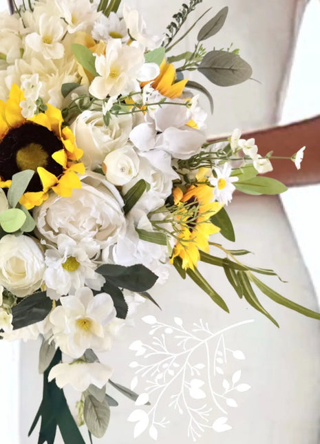 sunflower Artificial  Silk bouquet  - Ivory yellow round  Bridal flowers image 1