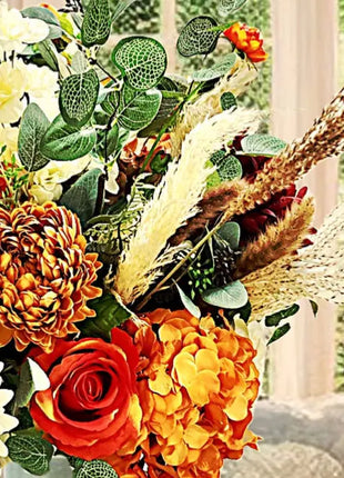 Silk Floral Arrangement in Burgundy, Red & Orange Pampas, Rose , Maison Avenue image 4