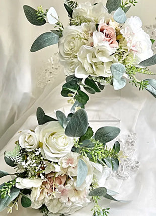 Cascading Bridal Bouquet, SilkWedding Flowers with Pink cherry Blossom, Peony image 2