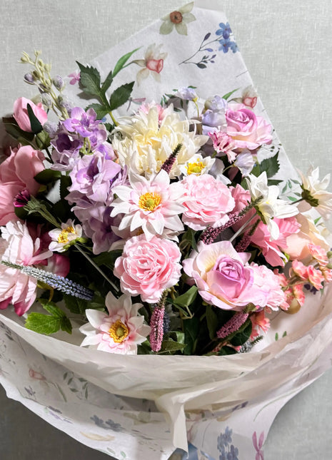 Silk Floral Proposal Bouquet in pastel pink, blue and lilac, valentines gift bouquet Beaux Faux Flowers Shop