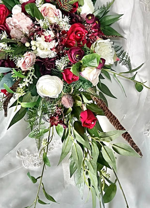 Teardrop Bridal Bouquet - Artificial Wedding Flowers Burgundy, Pink & ivory image 3