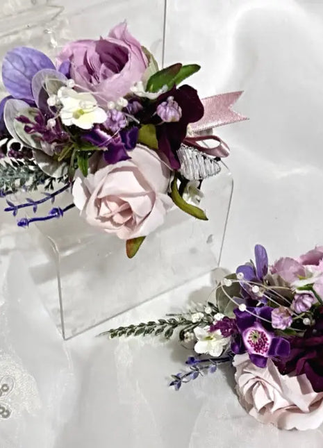 Silk Rose, lilacs bouquet purple, mauve, Ivory teardrop Bridal flowers image 1