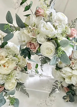 Cascading Bridal Bouquet, SilkWedding Flowers with Pink cherry Blossom, Peony image 3