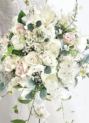 Cascading Bridal Bouquet, SilkWedding Flowers with Pink cherry Blossom, Peony image 10