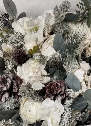 Wintry Christmas Cascade Bridal Bouquet, Ivory, Cream with Fir Cones , spruce  image 4