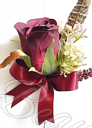 Scottish bridal bouquet, roses pheasant feather, dusky pink, burgundy image 3