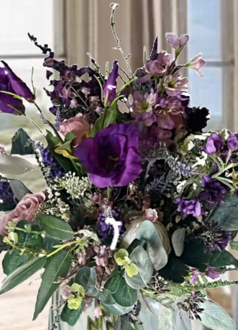 Faux Floral Arrangement with Purple Scottish Thistle, Lizzies, Grange Gardens  image 1