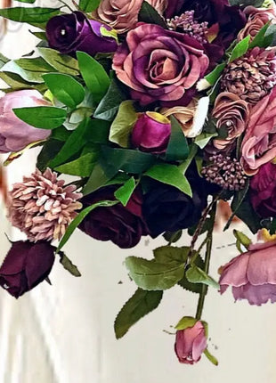 Scottish bridal bouquet with roses pheasant feather, dusky pink, red, Ivory image 1