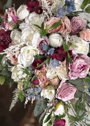 Brides Scottish Wedding cascade Bouquet Dusty Mauve, Burgundy Faux  Flowers image 3