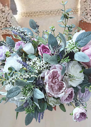 Silk Rose, lilacs bouquet -purple, mauve, Ivory round  Bridal flowers image 5