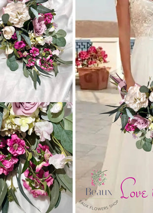 Luxury bridal bouquet in cerise pink, ivory with peony, rose package 3pc image 8