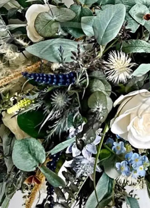 Eucalyptus foliage silk rose bridal Bouquet Wedding Flowers,Navy, Dusty Blue image 6