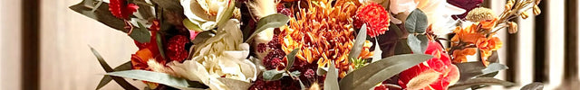 Floral Arrangement in Burgundy, Red, Orange Pampas, Rose Maison Avenue image 0