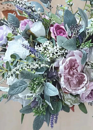 Silk Rose, lilacs bouquet -purple, mauve, Ivory round  Bridal flowers image 7