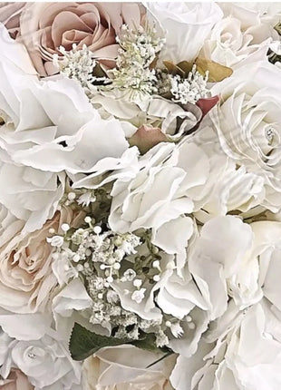 Bridal bouquet in white, Ivory, blush pink with peony, hydrangea, roses 13pc image 8