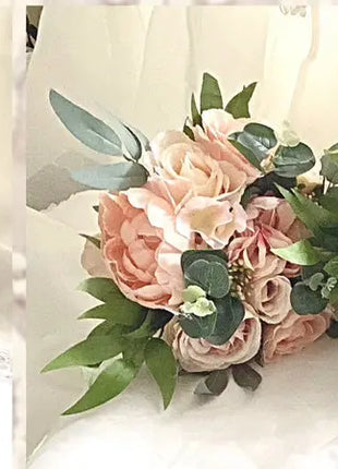 Spray bride bouquet in blush, Ivory, peach with peony, sweet pea, rose image 3