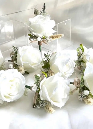 Rose, pampas Spray Bridal Bouquet in Ivory Artificial Wedding Flowers image 2