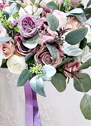 Silk Rose, lilacs, pink, mauve, Ivory teardrop Bridal flowers image 8