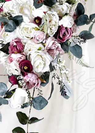 Cascading silk rose Bridal Bouquet, Artificial Flowers in Burgundy, Blush, Ivory image 8