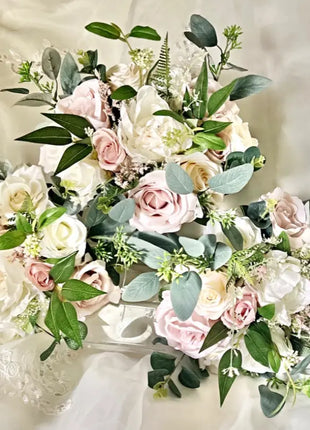 Silk Rose,  astilbe round Bridal Bouquet Wedding Flowers in dusky pink  Ivory image 6