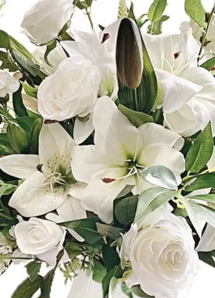 silk  Floral Arrangement Manor Lane in Ivory, White with Rose, Tiger Lily | Déco image 7