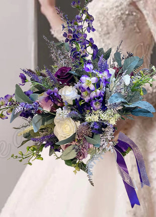 Scottish wildflowers, thistle  Bridal Bouquet Wedding Flowers lilac & purples image 0