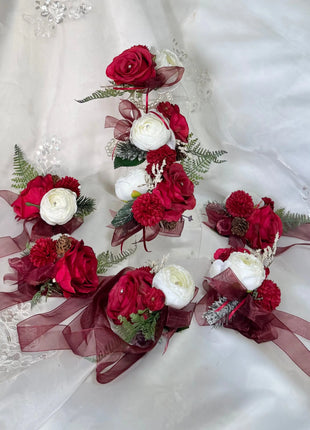 Silk Rose ranunculus Cascading Bridal Bouquet Wedding Flowers in reds, Ivory - Beaux Faux Flowers Shop