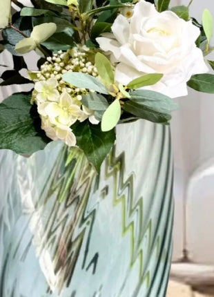 Lime Green, White silk Floral Arrangement  with Hydrangea and Rose Decor image 5