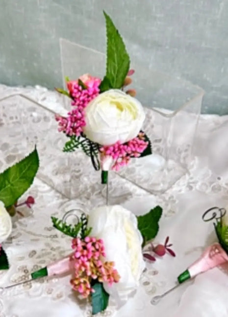 Cerise Rose Spray Bridal Bouquet,  Artificial Wedding Flowers with peony, gyp image 1