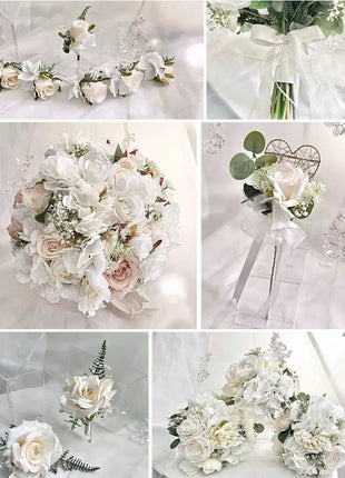 Bridal bouquet in white, Ivory, blush pink with peony, hydrangea, roses 13pc image 0