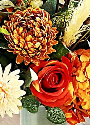 Silk Floral Arrangement in Burgundy, Red & Orange Pampas, Rose , Maison Avenue image 5