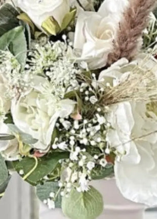 Faux Floral Arrangement in Blush Pink, White with Pampas, Peony, Park Avenue image 10
